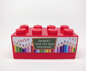 Lego krijtdoosje 'Bedankt voor het fijne schooljaar'